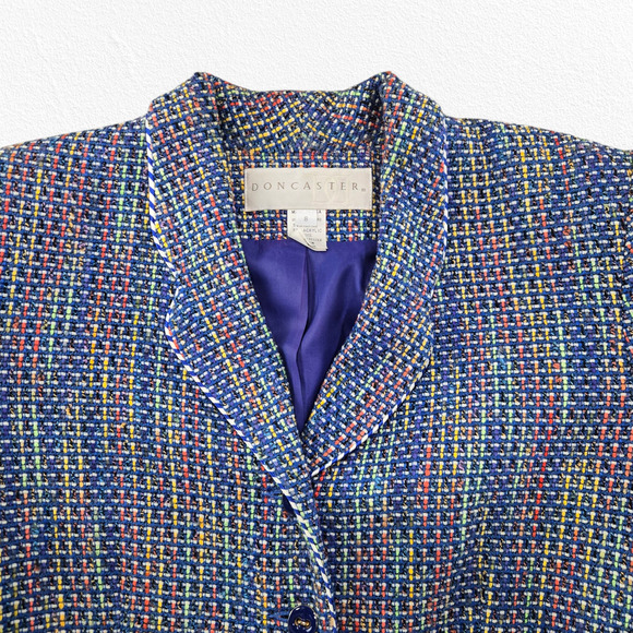 1990s Vintage Doncaster Multicolor Weave Tweed Blazer Jacket Size 8 USA Made - Picture 2 of 9